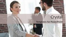  Presentation with business and politics handshake - PPT theme consisting of welcome and handshake business partners background and a  colored foreground