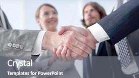  Presentation with welcome - Colorful slide set enhanced with welcome and handshake business people backdrop and a  colored foreground