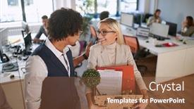  Presentation with new office - Beautiful presentation featuring welcome-at-new-work-happy backdrop and a tawny brown colored foreground