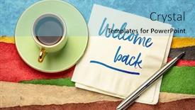  Presentation with welcome back - Cool new theme with welcome-back-handwriting-on-napkin backdrop and a light blue colored foreground