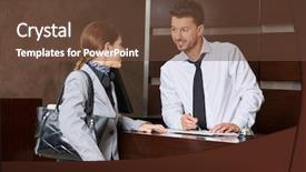  Presentation with city map - Amazing PPT layouts having welcome card - hotel concierge offering tipps backdrop and a tawny brown colored foreground