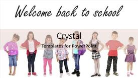 Presentation with welcome - Slide set featuring welcome class - schoolchildren isolated on white background and a  colored foreground