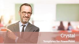  Presentation with elegant man in glasses optics - Slide set with welcome class - teacher man using glasses pointing background and a coral colored foreground