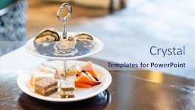  Presentation with international buffet - Presentation design having welcome-cocktail-canapes-dish-fresh background and a sky blue colored foreground