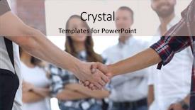  Presentation with handshake - Cool new presentation with welcome company - closeup of handshake of business backdrop and a mint green colored foreground