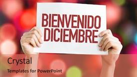  Presentation with welcome multilingual concept spanish and english - PPT theme enhanced with welcome december in spanish placard background and a  colored foreground