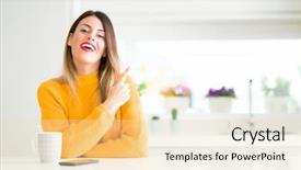 Presentation with welcome - Audience pleasing presentation design consisting of welcome drink - young beautiful woman drinking backdrop and a lemonade colored foreground