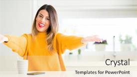  Presentation with hug - PPT theme with welcome drink - young beautiful woman drinking background and a  colored foreground