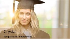  Presentation with trust - Audience pleasing PPT layouts consisting of welcome education - young graduate woman holds hands backdrop and a  colored foreground