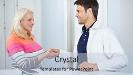  Presentation with shaking hands - Beautiful PPT theme featuring welcome farewell - doctor and senior patient shaking backdrop and a  colored foreground