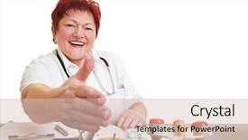  Presentation with desk - Amazing slide deck having welcome farewell - female doctor sitting at desk backdrop and a lemonade colored foreground