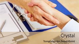  Presentation with handshake - Slides featuring welcome farewell - handshake between senior people background and a coral colored foreground