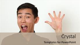  Presentation with asian - Presentation theme consisting of welcome farewell - smiling young asian man waving background and a mint green colored foreground