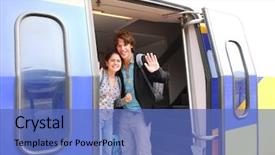  Presentation with twenties - Audience pleasing PPT theme consisting of welcome farewell - young couple in their twenties backdrop and a teal colored foreground