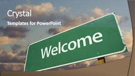  Presentation with welcome - Beautiful presentation theme featuring graduation - piggybank with cap glasses backdrop and a gray colored foreground