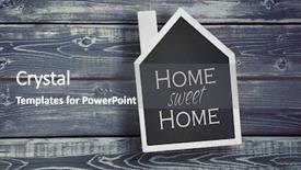  Presentation with welcome - Cool new slide set with welcome home - house shaped chalkboard on wooden backdrop and a gray colored foreground