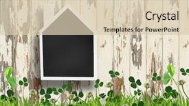  Presentation with chalkboard - Presentation design enhanced with welcome home - house shaped chalkboard on wooden background and a lemonade colored foreground