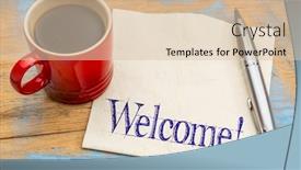  Presentation with coffee cup - Slide deck with welcome-informal-sign-handwriting background and a lemonade colored foreground