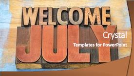  Presentation with welcome - Colorful slide set enhanced with welcome july banner - word abstract backdrop and a coral colored foreground