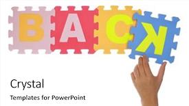  Presentation with welcome back - PPT theme enhanced with welcome kindergarten - hand forming word back jigsaw background and a white colored foreground