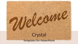  Presentation with welcome - PPT theme consisting of welcome mat isolated background and a coral colored foreground