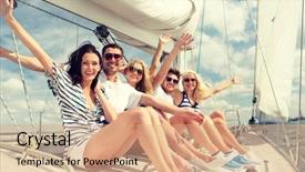  Presentation with travel friends - Cool new theme with welcome party - vacation travel sea friendship backdrop and a coral colored foreground