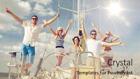  Presentation with travel friends - PPT layouts featuring welcome party - vacation travel sea friendship background and a soft green colored foreground