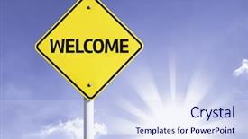  Presentation with welcome - PPT theme featuring welcome road sign with sun background and a sky blue colored foreground