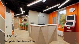  Presentation with reception hall - Presentation enhanced with welcome sign - reception hall of fitness studio background and a coral colored foreground