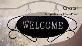  Presentation with welcome - Audience pleasing presentation theme consisting of welcome sign on vintage background backdrop and a soft green colored foreground