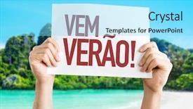  Presentation with summer at the beach - Colorful presentation design enhanced with welcome summer in portuguese placard backdrop and a arctic colored foreground