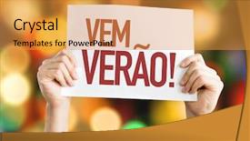  Presentation with welcome banners for guests - PPT theme having welcome summer in portuguese placard background and a gold colored foreground