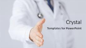  Presentation with medical robot hand and doctor - Cool new presentation theme with welcome team - friendly male doctor with open backdrop and a sky blue colored foreground