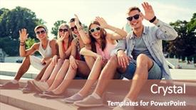  Presentation with people street - Presentation theme having welcome team - friendship leisure summer gesture background and a coral colored foreground