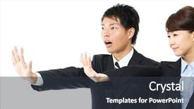  Presentation with young business woman smile show - Slide deck consisting of welcome team - young asian smiling business woman background and a tawny brown colored foreground