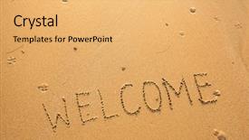  Presentation with welcome - PPT theme consisting of welcome texture on the sand background and a yellow colored foreground
