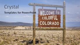  Presentation with colorado - Amazing PPT theme having welcome to colorado roadside wooden sign at a border with utah in northwestern colorado backdrop and a light blue colored foreground