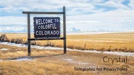  Presentation with winter border - Cool new PPT theme with welcome-to-colorful-colorado-roadside backdrop and a coral colored foreground