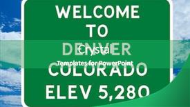  Presentation with highway road sign - Presentation featuring welcome to denver road sign background and a ocean colored foreground