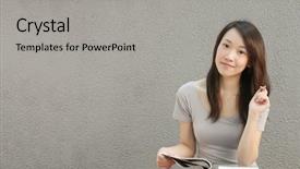  Presentation with little asian girl receiving vaccination - Slides having welcome education - asian girl student background and a light gray colored foreground