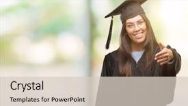  Presentation with friendly - Cool new PPT theme with welcome education - young hispanic woman wearing graduated backdrop and a lemonade colored foreground