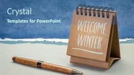  Presentation with greeting card - Amazing presentation theme having welcome-winter-greeting-card-handwriting backdrop and a ocean colored foreground