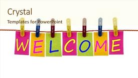  Presentation with welcome - PPT layouts featuring welcome word on laundry hook background and a cream colored foreground