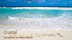  Presentation with welcome - Slide set consisting of welcome written in a sandy tropical beach background and a lemonade colored foreground