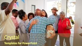  Presentation with black family - PPT theme with welcoming guests to their house background and a tawny brown colored foreground
