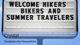  Presentation with bikers - Colorful PPT theme enhanced with welcoming hikers bikers and summer backdrop and a  colored foreground