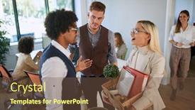  Presentation with new office - Beautiful PPT layouts featuring welcoming-new-young-colleagues backdrop and a tawny brown colored foreground