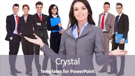  Presentation with woman leader - Presentation enhanced with welcoming to her successful team background and a gray colored foreground