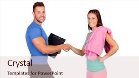 Presentation with personal - Presentation theme featuring welcomme instruction - handsome personal trainer background and a  colored foreground