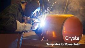  Presentation with hot work - Slide deck consisting of welder at factory work background and a tawny brown colored foreground